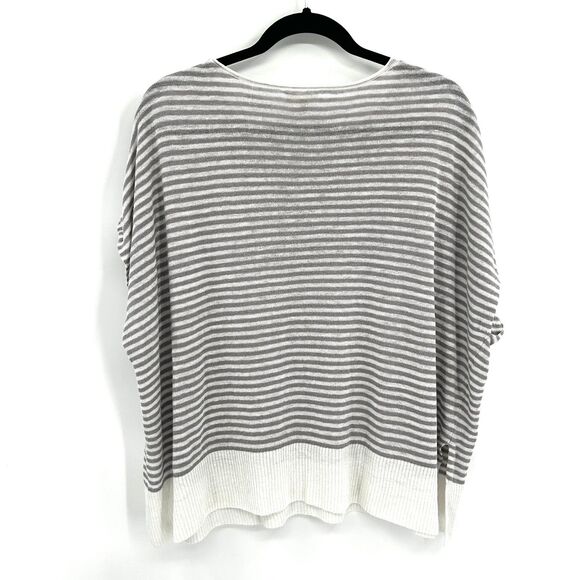 EILEEN FISHER Gray White Striped Linen Knit Oversized Boxy Blouse Petite Large - Picture 3 of 7